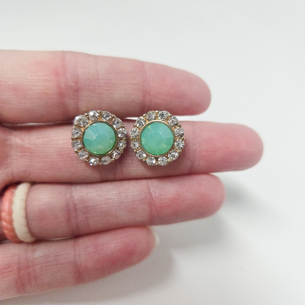 Turquoise Rhinestone Stud Earrings Halo Vintage Aesthetic Boho Jewelry
